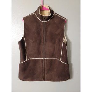 Valerie Stevens Faux Suede Sherpa Lined Full Zip Vest Size M Brown